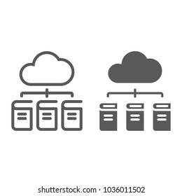 Digital Library line and glyph icon, e learning and education, cloud book sign vector graphics, a linear pattern on a white background, eps 10.