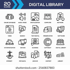 Digital Library Line Icon Collection