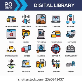 Digital Library Lineal Color Icon Collection