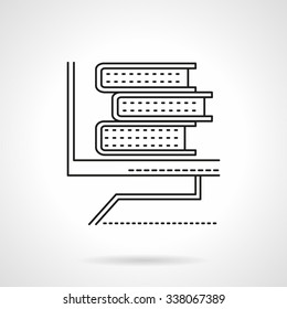 Digital library, online book store, e-reading. Black flat line vector icon. Laptop with books. Buttons and design elements for website, mobile app, business. 