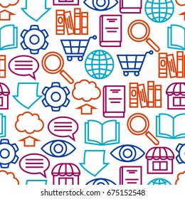 Digital library seamless pattern. E-books, reading and downloading.