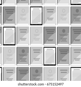 Digital library seamless pattern. Set of books and tablets.
