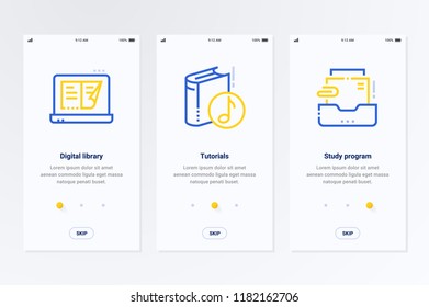 Digital library, Tutorials, Study program Vertical Cards with strong metaphors. Template for website design.