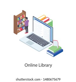 Digital library vector in isometric illustration 