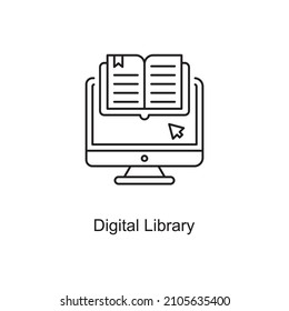 Digital Library vector Outline Icon Design illustration. Educational Technology Symbol on White background EPS 10 File