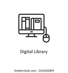 Digital Library vector Outline Icon Design illustration. Educational Technology Symbol on White background EPS 10 File