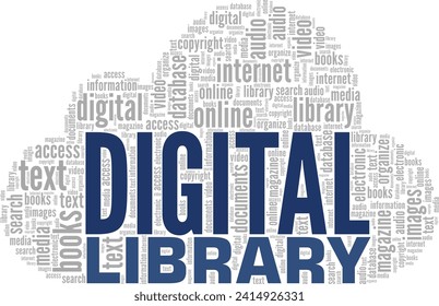 Digital Library word cloud conceptual design isolated on white background.