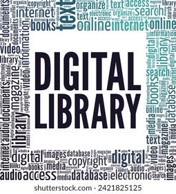 Diseño conceptual de nube de palabras de la Biblioteca Digital aislado en fondo blanco.