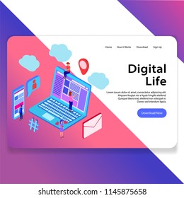 Digital Life Landing Web Homepage Illustration