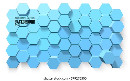 Digital light background with 3d blue hexagons in mosaic honeycomb style vector illustration