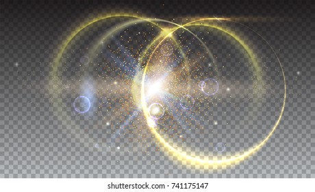 Digital light rays and lens flare on transparent backdrop. Glow light effect. Star burst with sparkles. Abstract bright horizontal background, isolated on trasparent.