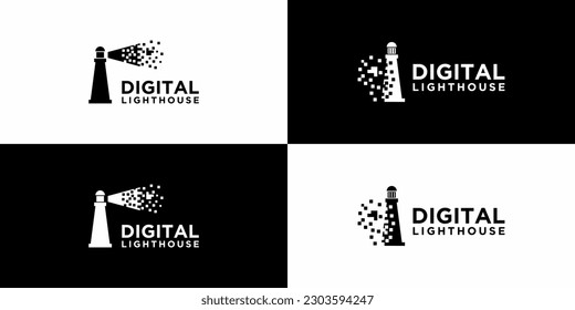 Diseño del logotipo del faro digital, sencillo y fácil de usar. vector EPS 10.