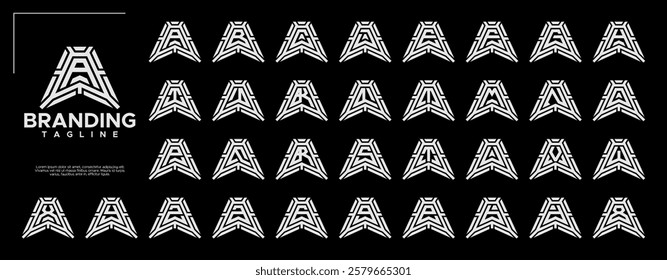 Digital line abstract letter A-Z monogram logo set