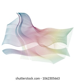 Digital line art looking like textile or handmade fabric. Abstract weave of colors (blue, pink, yellow and pink). 