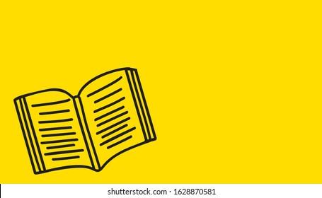 digital line art single book with pages create, drawing, painting by kids on yellow background.
