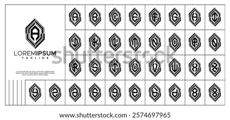 Digital line cut hexagon letter A-Z logo set