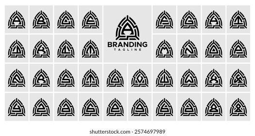 Digital line dome initial letter A-Z logo bundle