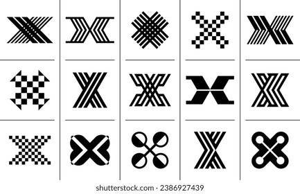 Digital line initial letter X logo icon design set