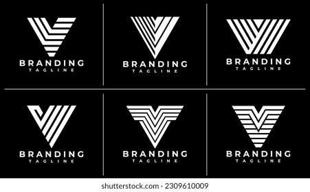 Paquete de diseño del logotipo V de la letra de línea digital. Tecnología moderna marca de logotipo V inicial.