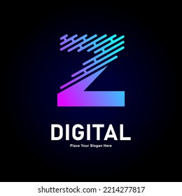 Diseño vectorial del logotipo Z de la letra de línea digital. Adecuado para negocios, tecnología, tipo de color de gradiente, estilo de línea de logotipo y nombre inicial