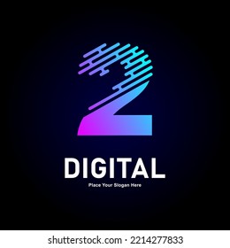 Digital line number 2 logo vector design. Suitable for business, technology, gradient color type,  logo line style and initial name