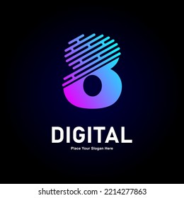 Digital line number 8 logo vector design. Suitable for business, technology, gradient color type,  logo line style and initial name