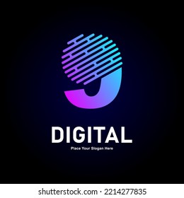 Digital line number 9 logo vector design. Suitable for business, technology, gradient color type,  logo line style and initial name