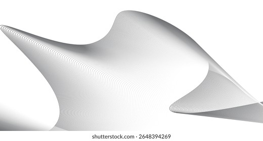 Digital Line Stream Background, Abstract Motion in Futuristic Wave Pattern. White and Gray Curved Lines, Abstract Minimal Tech Flow Design Vector.