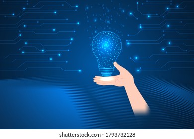 digital lines and hand touch technology abstract background.