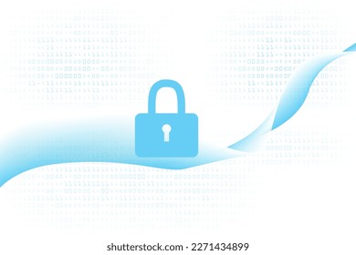 digital lines with padlock on binary code abstract background.
