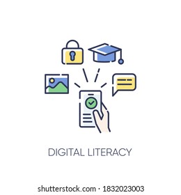 Digital literacy RGB color icon. Modern education, e learning. Using smartphone for education, communication and entertainment. Isolated vector illustration