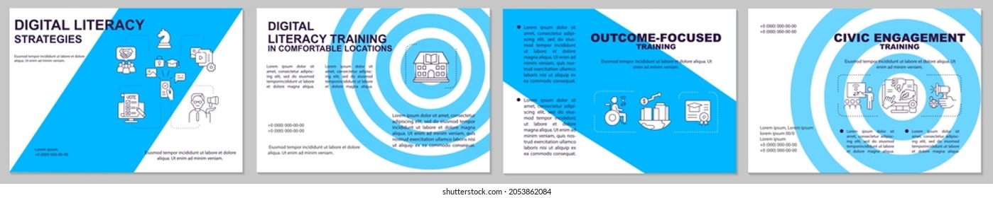 Digital literacy strategies brochure template. Civic engagement. Flyer, booklet, leaflet print, cover design with linear icons. Vector layouts for presentation, annual reports, advertisement pages