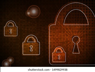 Digital lock guard binary code sign. Abstract security technology on a global network background, cyber security. Vector illustration