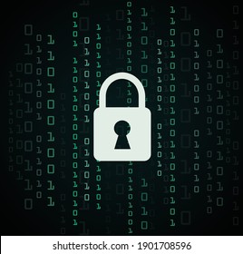 Digital lock guard sign binary code number cyber data background vector illustration eps10