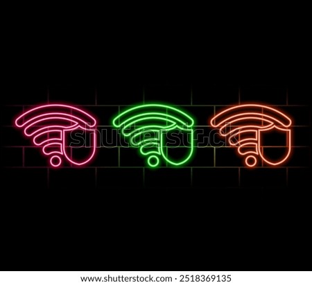 Digital lock icon with cybersecurity symbols including cloud, Wi-Fi, shield, wallet, and globe on a dark background. Concept of data protection. 3D Rendering..