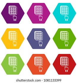 Digital lock icons 9 set coloful isolated on white for web