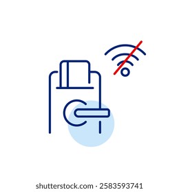 Digital lock with key card and no wi-fi symbol. Smart connection offline, digital detox no internet retreat. Pixel perfect, editable stroke icon