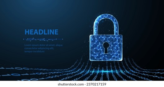 Digital lock. Secure data management, cyber risk policy, digital privacy technology, internet security, web virus guard, antivirus software. System protection against hacker attacks and cybercrime.