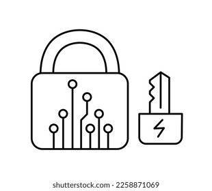Símbolo de bloqueo digital. Ciberseguridad. Clave electrónica de red. Línea de vectores. Curso de contorno modificable.