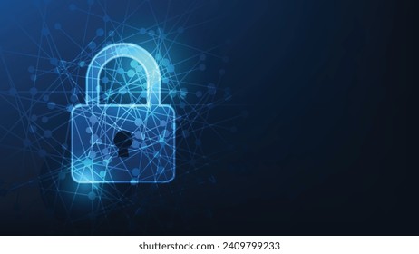 digital lock symbol on dark blue background. cyber security and privacy network concept