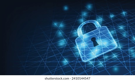 digital lock symbol on dark blue background. cyber security and privacy network concept