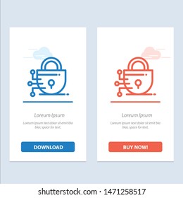 Digital, Lock, Technology  Blue and Red Download and Buy Now web Widget Card Template. Vector Icon Template background