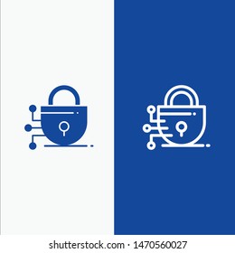 Digital, Lock, Technology Line and Glyph Solid icon Blue banner Line and Glyph Solid icon Blue banner. Vector Icon Template background