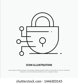 Digital, Lock, Technology Line Icon Vector