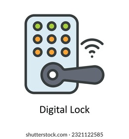 Digital Lock Vector Fill outline Icon Design illustration. Cyber security  Symbol on White background EPS 10 File