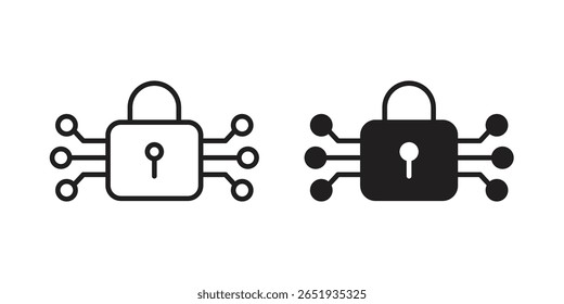 Digital Locked icon. Flat and stroke versions. Graphic elements.