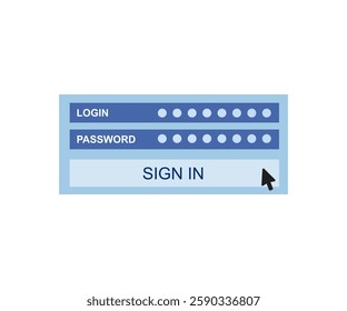 Digital login interface with login and password fields and a sign in cursor button. Stock illustration