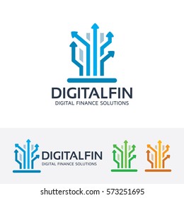 Digital logo design. Arrow and Technology logo concept. Vector logo template
