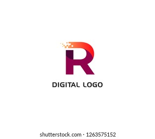 Digital logo icon. Letter R vector element