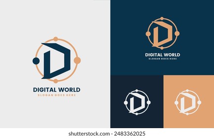 Digital Logo For Network and technology Business corporate letter D logo design vector.	